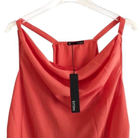 Krisa Draped Cowl Neck Tank Top With Side Tie Bow Orange Medium - Picture 6 of 10